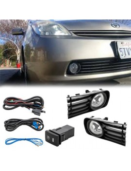 For 2004-2009 Toyota Prius Clear Fog Lights Driving Bumper Lamps COMPLETE KIT